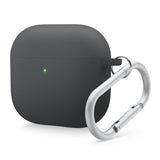 Black AirPods 4 generation case with carabiner, featuring MagSafe compatibility. Durable and stylish AirPods 4 case cover for maximum protection and convenience.