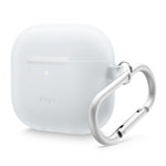 Minimalistic silicone cover for AirPods 4 with carabiner attachment. Durable AirPod 4 cover case for easy portability and protection.