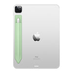 Slim silicone Apple Pencil case holder attached to the back of an iPad, offering a secure and stylish apple pencil holder for iPad. Perfect holder for Apple Pencil Pro and other stylus models.