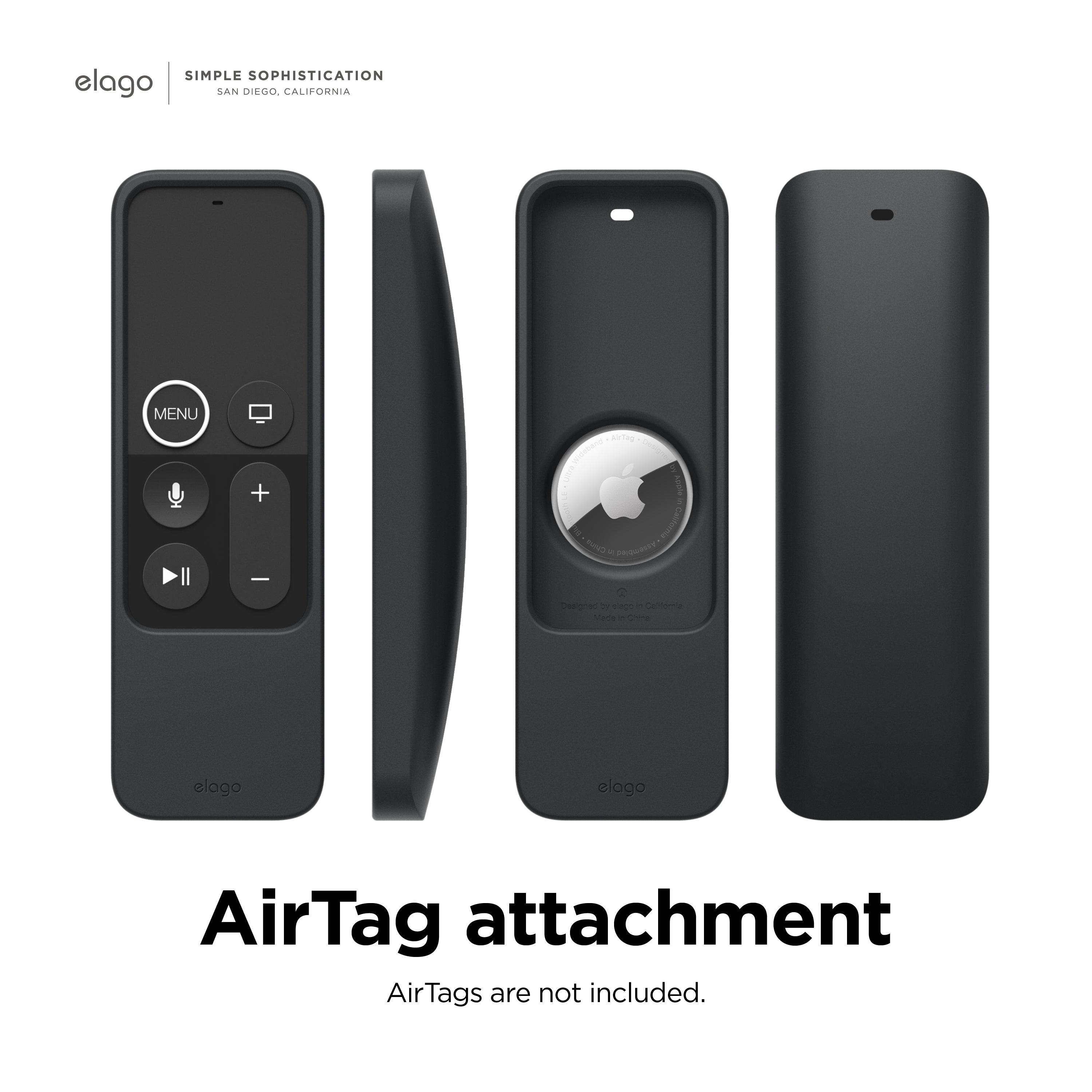 Un étui Elago qui associe la télécommande de l'Apple TV avec un AirTag