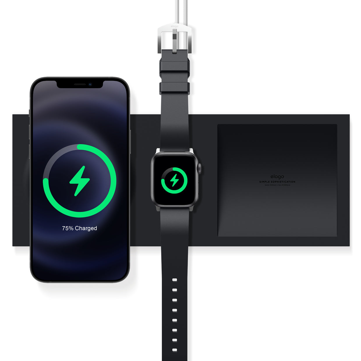 Sleek charging tray Apple design, perfect charging tray for iPhone and other Apple products, offering a stylish and organized solution.