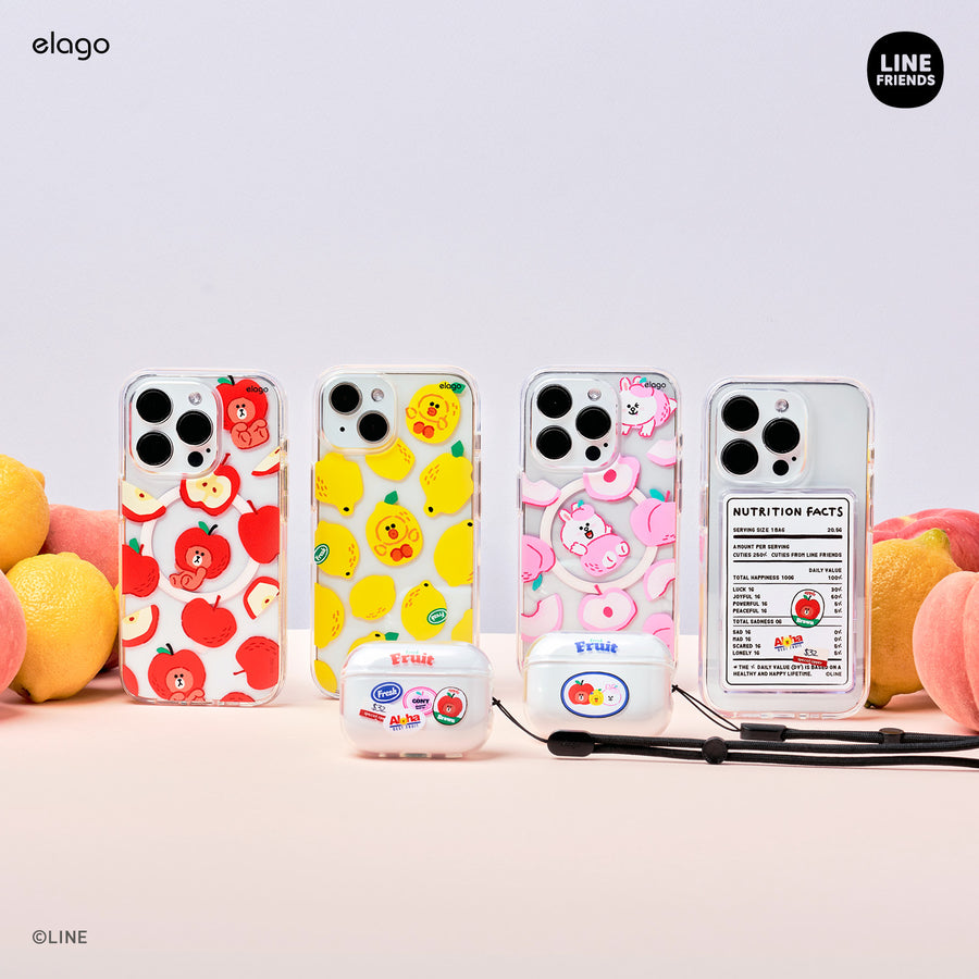 LINE FRIENDS | elago B&F Fruit Shop Hybrid Case for iPhone 15 Plus [3 Styles]