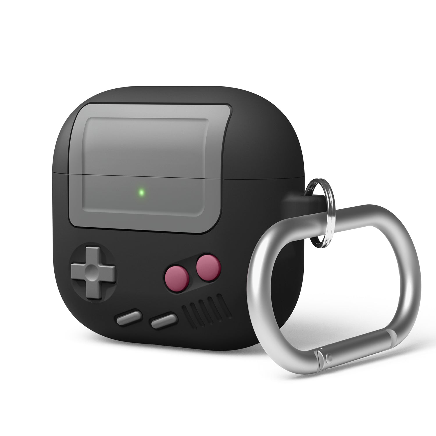 Retro gaming-inspired protective cover for AirPods 4 with durable design and carabiner. Perfect AirPods 4 cover for Apple users.