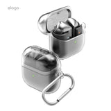 Galaxy Buds Pro 3 charging case with transparent protective design, featuring a carabiner for portability. A sleek and cute case for Galaxy Buds 3 Pro, ensuring secure protecti