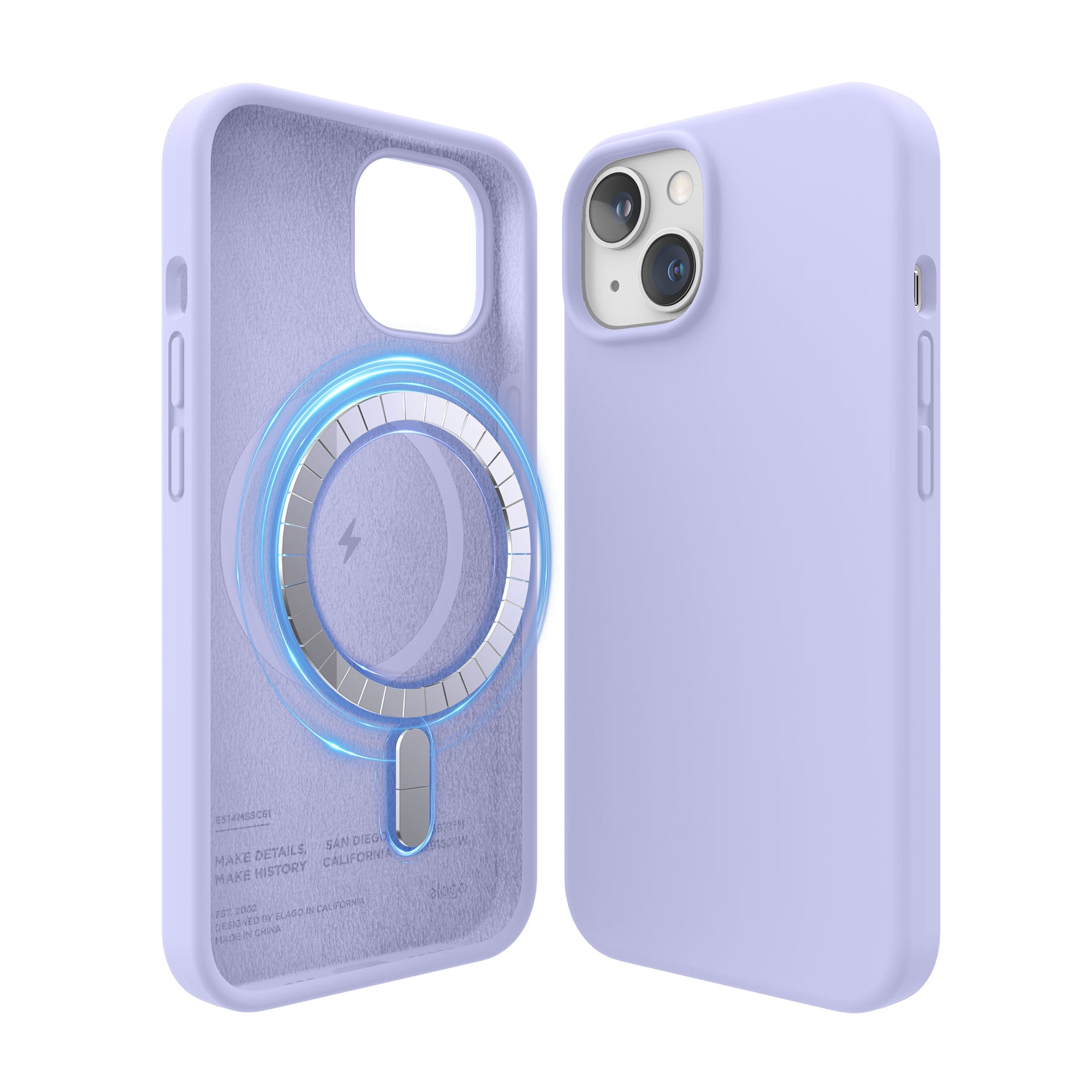 Red iPhone 14 case with MagSafe. White iPhone 14 case for a sleek look. Green iPhone 14 case with soft silicone texture.