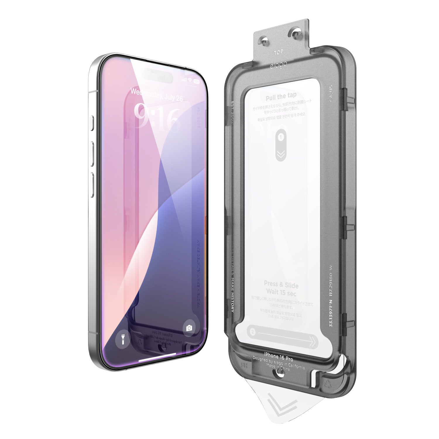 Durable iPhone 16 Pro glass screen protector with privacy tint. One of the best screen protectors for iPhone 16 Pro, offering edge-to-edge protection and a sleek finish.