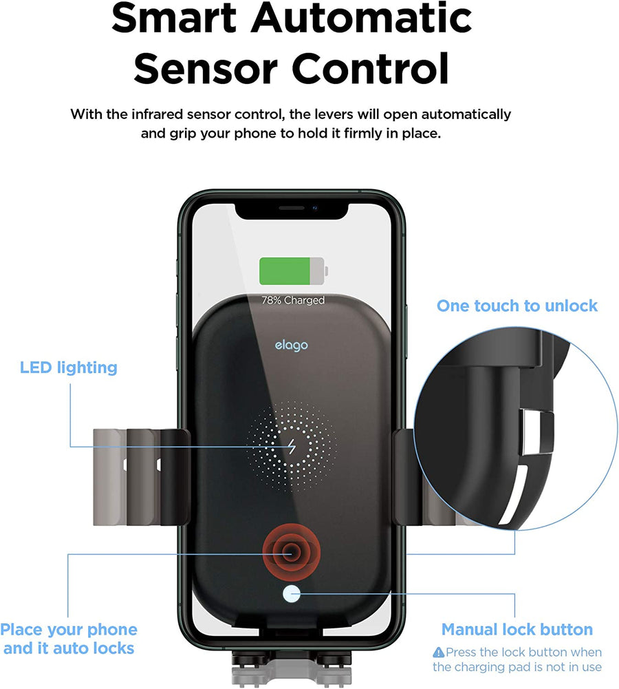 Wireless Car Charger with Auto-Clamping Car Mount – elago