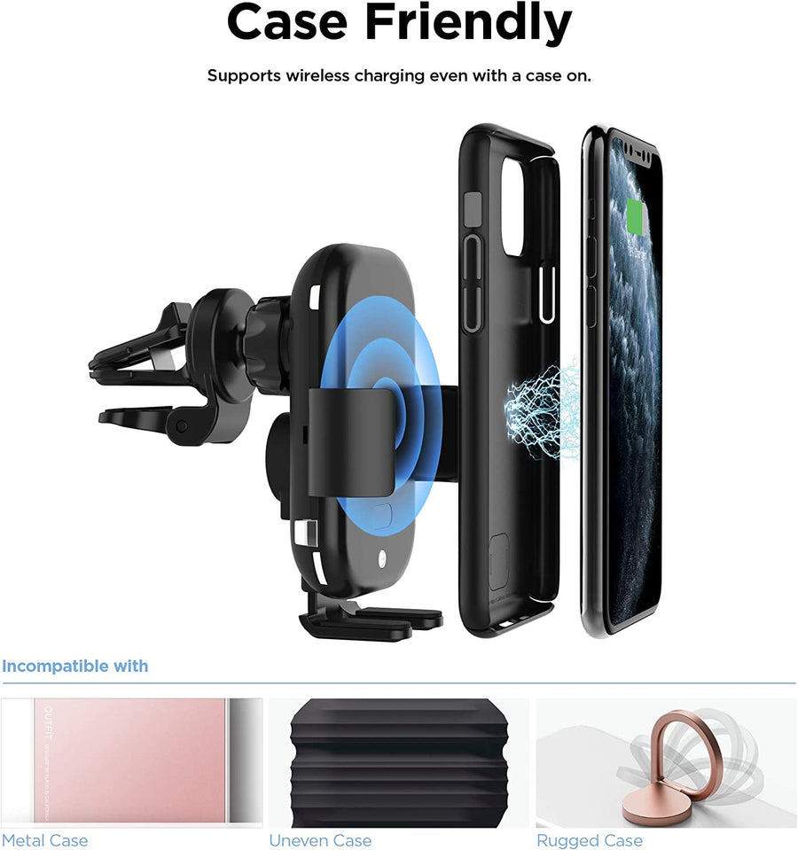 Wireless Car Charger with Auto-Clamping Car Mount