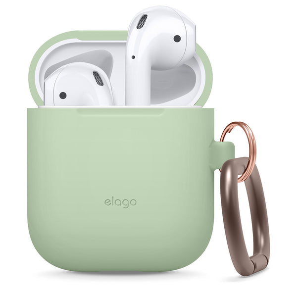 succulent airpod case elago Silicone Case with Keychain Compatible with Apple AirPods Case 1 & 2, Front LED Visible, Supports Wireless Charging, Protective Silicone [Mint]