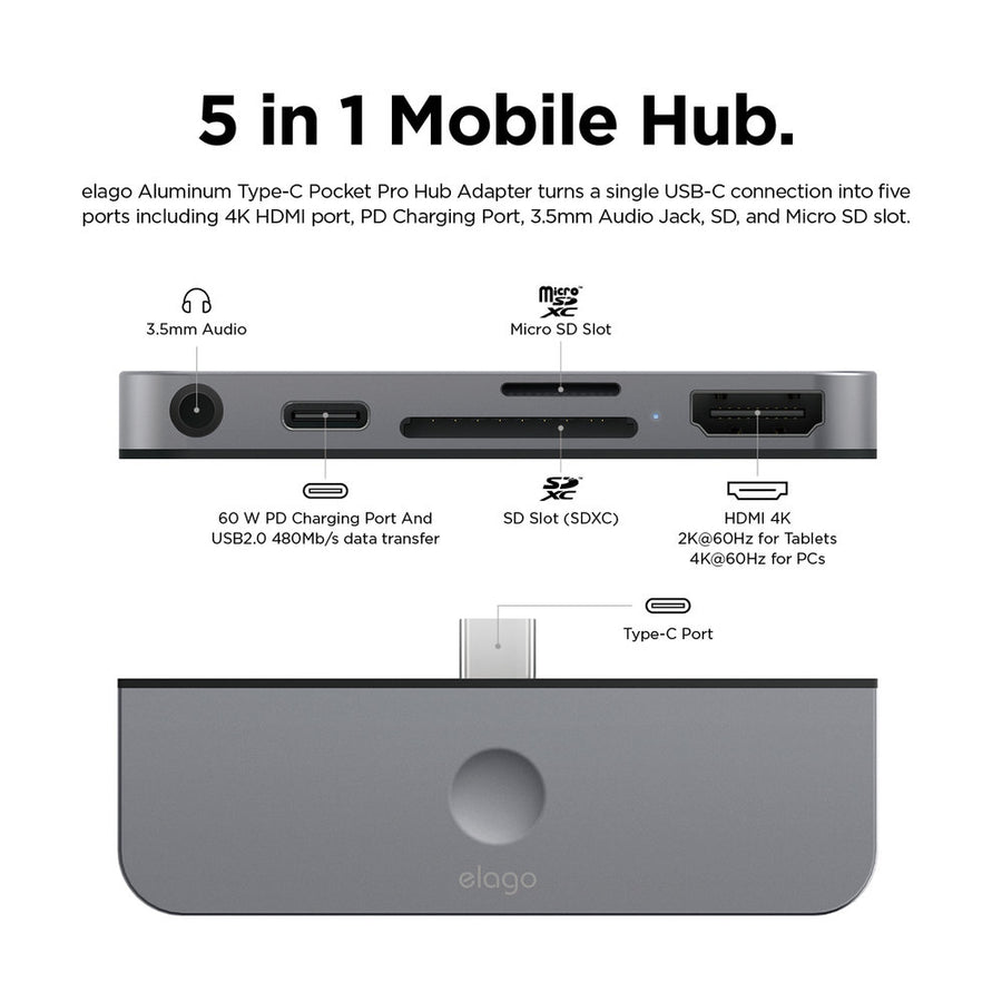Aluminum Type-C Pocket Pro Hub Adapter