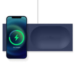 Wireless charging tray for iPhone and Apple Watch, featuring a sleek design ideal for seamless charging pad setup for multiple Apple devices.
